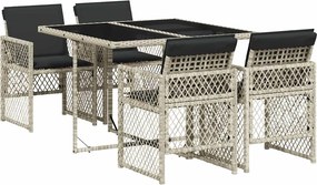 vidaXL 5részes világosszürke polyrattan kerti étkezőgarnitúra párnával
