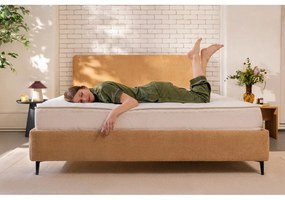 Mustársárga kárpitozott franciaágy ágyráccsal 160x200 cm Noira Slim – Bonami Selection