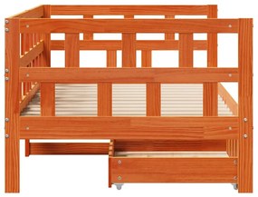 vidaXL viaszbarna tömör fa kanapéágy fiókkal matrac nélkül 90 x 200 cm