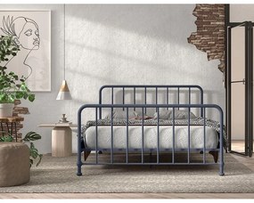 Kék fém franciaágy ágyráccsal 160x200 cm BRONXX – Vipack