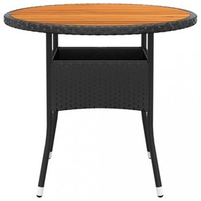 fekete akácfa és polyrattan kerti asztal Ø80 x 75 cm