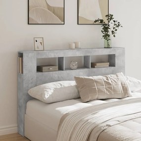 betonszürke szerelt fa LED-es fejtámla 160x18,5x103,5 cm