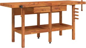 vidaXL tömör akácfa munkapad fiókokkal és satukkal 192 x 62 x 83 cm