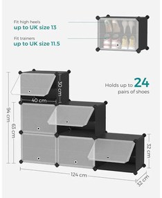 Cipőtartó, műanyag cipőtároló szekrény, 6 nyílásos, fekete