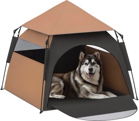 PawHut Kisállat Sátor, Kutya Sátor, Macska Ház Kültéri, Kutya Ház Háló Ablakkal, Kutya Tipi Sátor Hordtáskával, Napernyő Kerthez, Nappalihoz, Sötét Ba