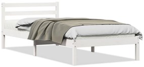 Ágykeret Fejtámlával Fehér 90x210 cm Tömör Fenyőfából