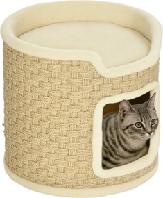 PawHut Kaparófa, 37 cm Magas Macska Henger, Macska Bújóhely Ajtóval, Macska Ház, Kaparófa 2 Szinten, Macska Torony, Macska Ágy Zsineggel, 5 kg-ig | Ao