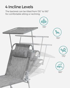 Összecsukható napozóágy napellenzővel 53 x 193 x 29,5 cm, 150 kg-ig terhelhető