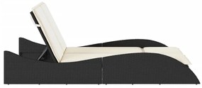Fekete polyrattan napozóágy párnákkal 114x205x73 cm
