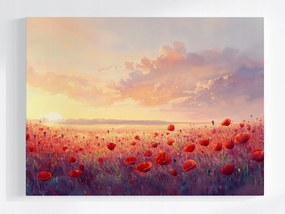 Vászonkép Canvas Akvarell Tájkép Mező Rét Virágok Pipacsok Nap 100x75