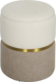 HOMCOM Tároló Zsámoly Fedéllel, Fém Gyűrűs, Két Tonális Kialakítású Kerek Zsámoly, Kárpitozott Stool, Chenille 36 x 36 x 44 cm Krémfehér | Aosom