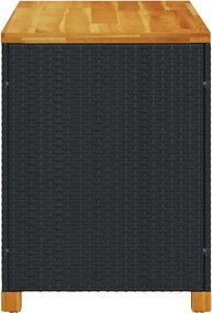 Fekete Polyrattan És Akácfa Kerti Tárolóláda 110 X 55 X 63 Cm