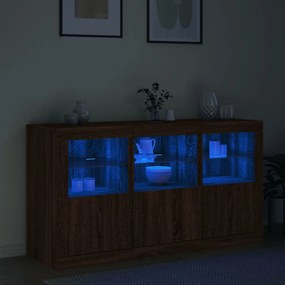 barna tölgy színű tálalószekrény LED-ekkel 123 x 37 x 67 cm