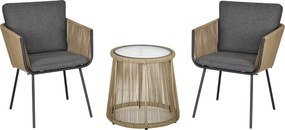 Outsunny Poly Rattan Kertbutor Szett, Kültéri Balkon Butor 2 Személyre, 3-db-os Kertbutor 2 Székkel, Asztal Ülőpárnákkal, Időjárásálló Ülőgarnitúra Ke