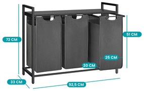 3 rekeszes szennyestartó, sötétszürke