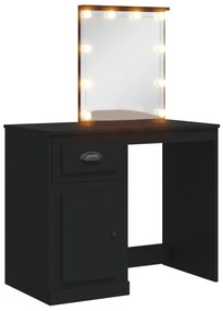 fekete fésülködőasztal LED-lámpákkal 130 x 50 x 132,5 cm