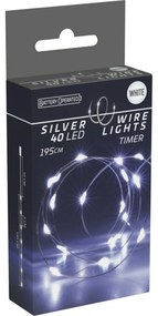 Silver fénydrót, 2 m, 40 LED, hideg fehér, időzítő, elemes