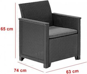 Emma műrattan kerti bútor szett 3 üléses kanapéval chicago asztallal grafit színben