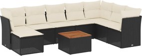 vidaXL 9 részes fekete polyrattan kerti ülőgarnitúra párnákkal