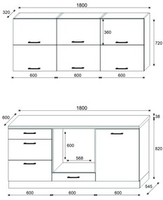 ELISE 180 cm-es grafit konyhablokk