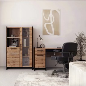 Alacsony vitrin, wotan tölgy/fekete, AMONI 1D1W1S