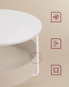 Dohányzóasztal, kerek, tárolóval, modern stílusú, fehér és világos barna, 80 cm