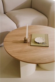 Krémszínű-natúr színű kerek dohányzóasztal kőrisfa dekoros asztallappal ø 95 cm Gavo – noo.ma