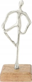Táncoló figura szobrocska fa talapzaton 21cm, ezüst, táncpozíció C