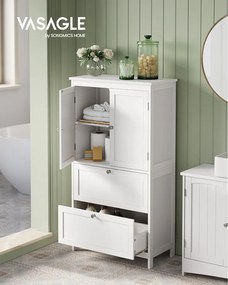 Tároló szekrény 2 ajtóval és 2 fiókkal állítható polccal,30 x 60 x 110 cm, klasszikus fehér