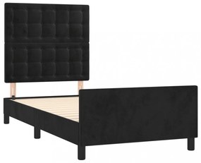 fekete bársony ágykeret fejtámlával 90x200 cm