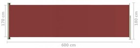 piros behúzható oldalsó terasznapellenző 180 x 600 cm