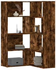 4 szintes füstös tölgy szerelt fa sarokkönyvespolc 85x85x140cm