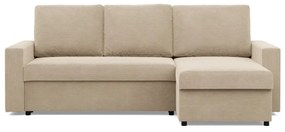 Zeus sarokkanapé, 2 ágyneműtartóval, egyenes kartámasz, kordbársony, univerzális oldal, hab töltet, bézs