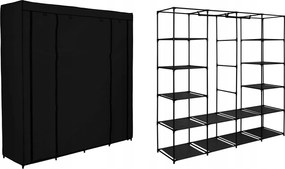 Textil Gardróbszekrény Összecsukható Ruhatár Cipő Fekete Loft