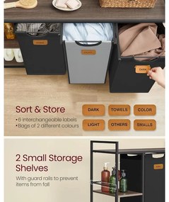 Szennyestartó 3 rekesszel, 150 L-es szennyesválogató fekete és szürke színben