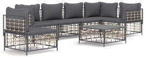 7 részes antracitszürke polyrattan kerti ülőgarnitúra párnákkal