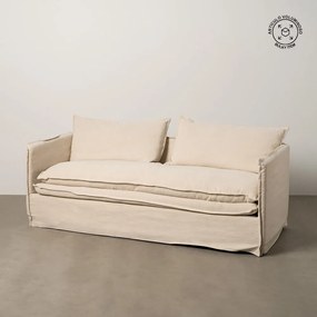 Krémszínű len kanapé 210 cm – Ixia