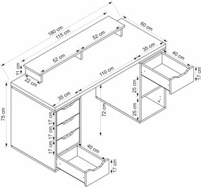 Alen 180cm 5 Drawer Cabinet - Anthracite