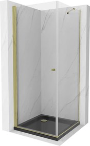 Mexen Pretoria, zuhanykabin 70 (ajtó) x 70 (fal) cm, 6mm átlátszó üveg, arany profil + fekete zuhanytálca, 852-070-070-50-00-4070G
