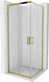 Mexen Rio, négyzet alakú zuhany tolóajtóval 80 (ajtó) x 80 (ajtó) x 190 cm, 5mm átlátszó üveg, arany profil, 860-080-080-50-00