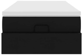 Ottomán ágykeret matraccal fekete 80x200cm műbőrrel
