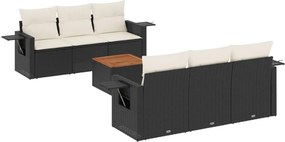 vidaXL 7 részes fekete polyrattan kerti ülőgarnitúra párnával