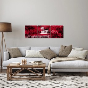 Kép - Indonéziai vízesések piros színben (órával) (90x30 cm)