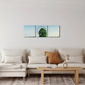 Egy fa képe egy rét közepén (órával) (90x30 cm)