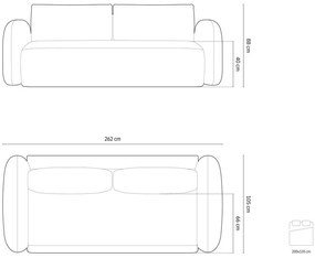 Bézs bársony kinyitható-tárolóhelyes kanapé 262 cm Tonale – Cosmopolitan Design