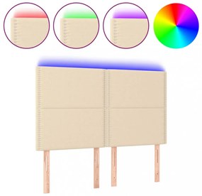 krémszínű szövet LED-es fejtámla 144x5x118/128 cm