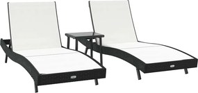 vidaXL Napozó 3 pcs Fekete és Fehér 197 x 70 x 82 cm polirattan