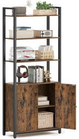 Könyvespolc, 6 szintes, állópolc ajtókkal, 24 × 60 × 159,5 cm, vintage barna–tintafekete