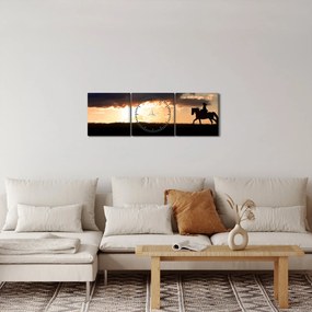 Kép - Lovas egy lovon naplementében (órával) (90x30 cm)