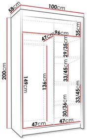 Ruhásszekrény tolóajtókkal Monata IV 100 (fehér + arany) . 1105746